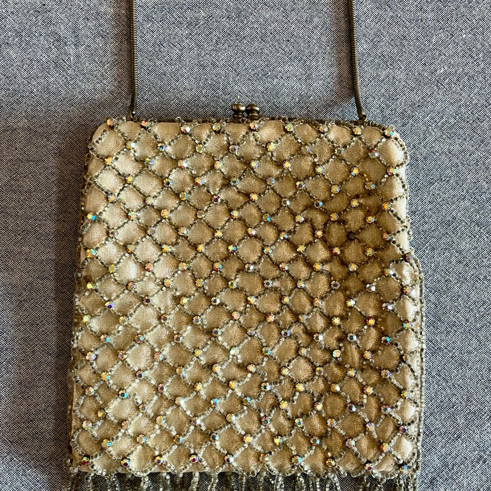 Gold Sequined Clutch with Chain Strap
